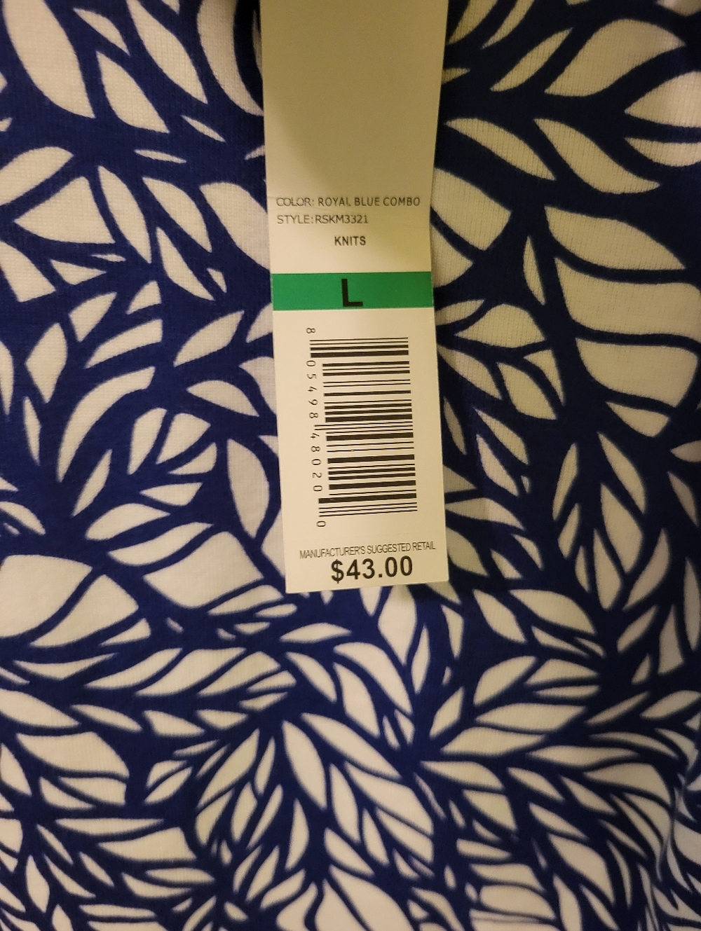 Rafaella Navy and White Leaf-Print Short Sleeve Top - Picture 4 of 9